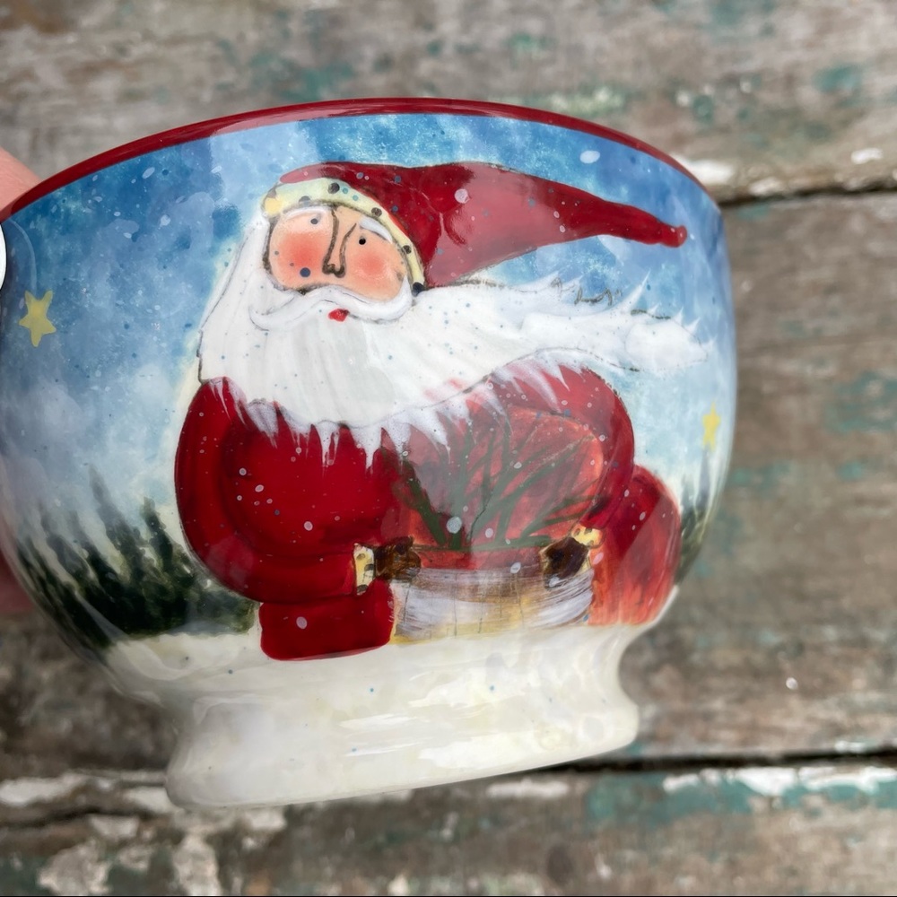 Certified international Susan Winget Santa Christmas ceramic bowls